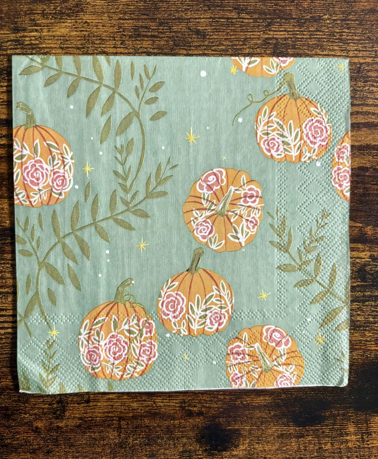 IHR Ideal Home Range Party Napkins Disposable 3-Ply Paper Lunch Napkin Pack, 6.5" x 6.5", Pumpkins with Roses, 20-Count