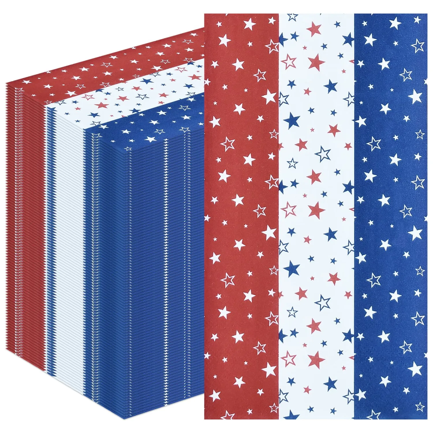 100 Pack Patriotic Star Paper Napkins – 13 x 16 Inches Unfolded, Disposable Red White Blue Star Napkins for 4th of July 250th Anniversary, Independence Day, Memorial Day Patriotic Party Decorations