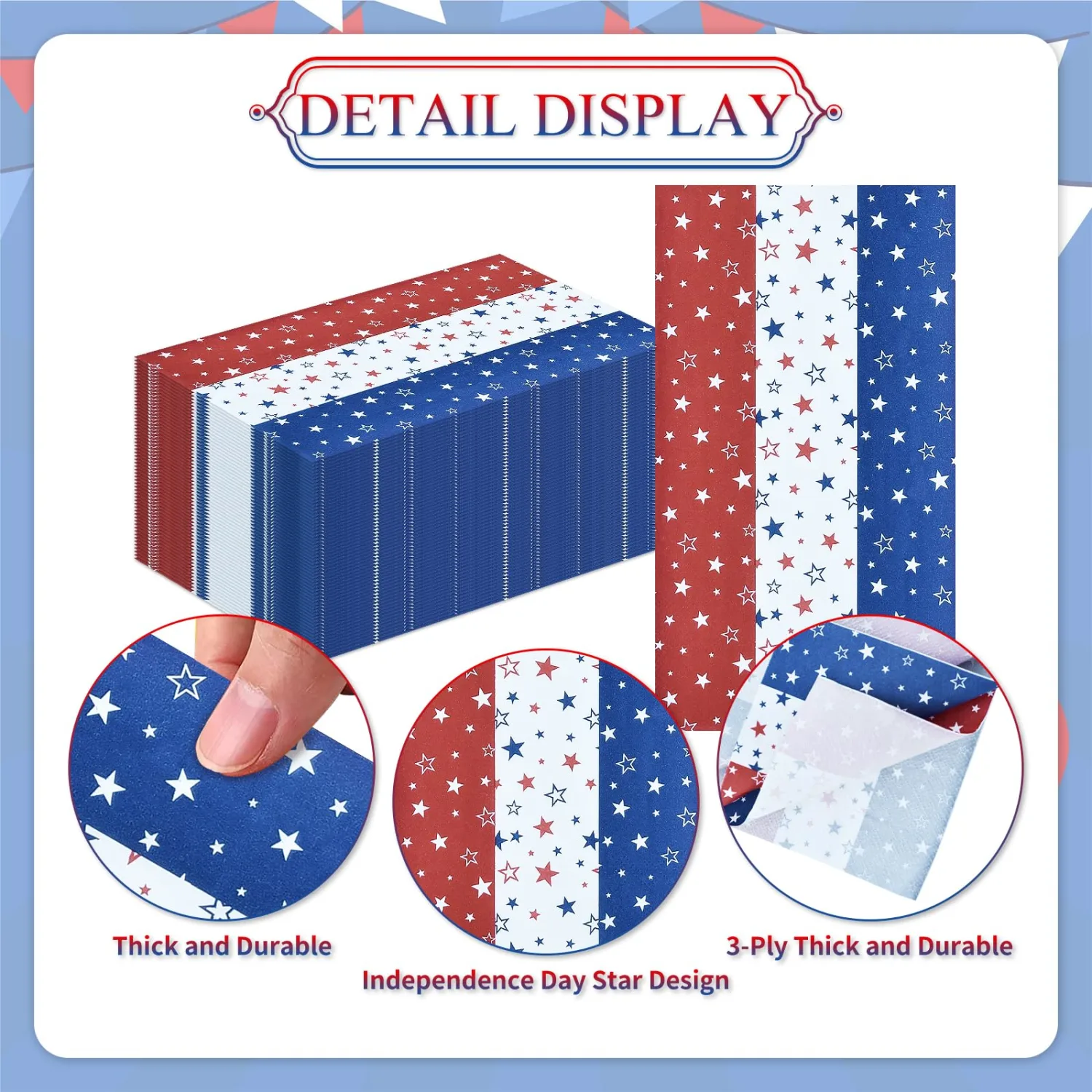 100 Pack Patriotic Star Paper Napkins – 13 x 16 Inches Unfolded, Disposable Red White Blue Star Napkins for 4th of July 250th Anniversary, Independence Day, Memorial Day Patriotic Party Decorations