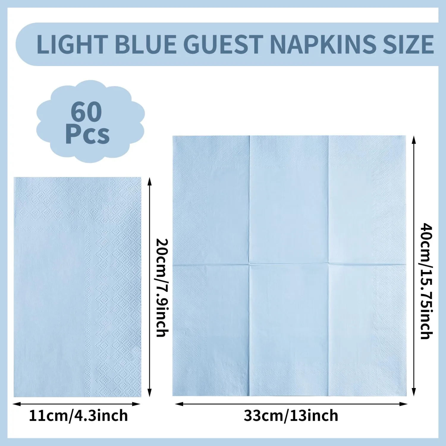 NatNarr 60 Pcs Light Blue Napkins, Disposable Blue Dinner Napkins Decorative Paper Hand Towels for Bathroom Paper Napkin for Wedding, Baby Shower, Bathroom, Kitchen