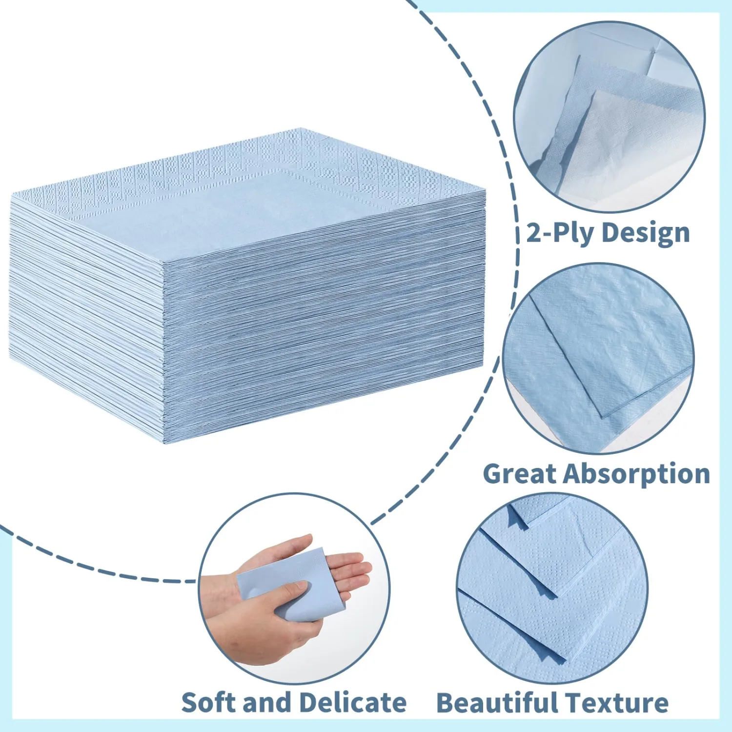 NatNarr 60 Pcs Light Blue Napkins, Disposable Blue Dinner Napkins Decorative Paper Hand Towels for Bathroom Paper Napkin for Wedding, Baby Shower, Bathroom, Kitchen