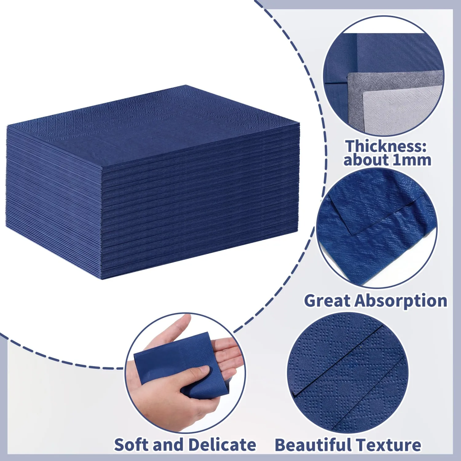 NatNarr 60 Pcs Thin Navy Blue Napkins Disposable Blue Dinner Napkin Decorative Guest Bathroom Napkins for Wedding, Bridal or Baby Shower, Bathroom, Kithchen
