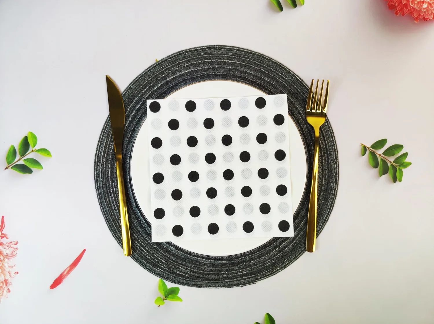 Black Polka Dots White Napkins, 2-Ply Disposable,Wedding Party Napkins Paper Everyday for Birthday Graduation Shower (BlackDots/White),40 pcs 6.5 in