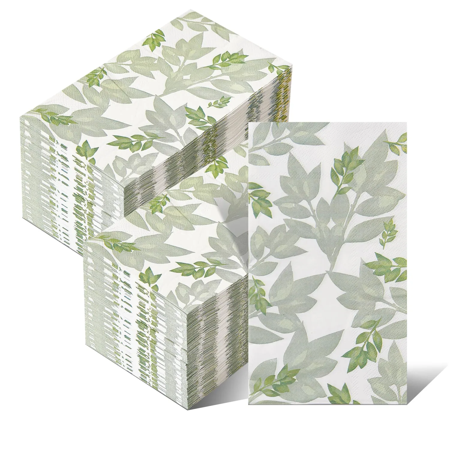 200 Count Floral Fancy Paper Napkins,3 Ply Green Leaves Disposable Napkins Decorative for Dinner Supplies,Parties, Spring and Summer Birthday Party