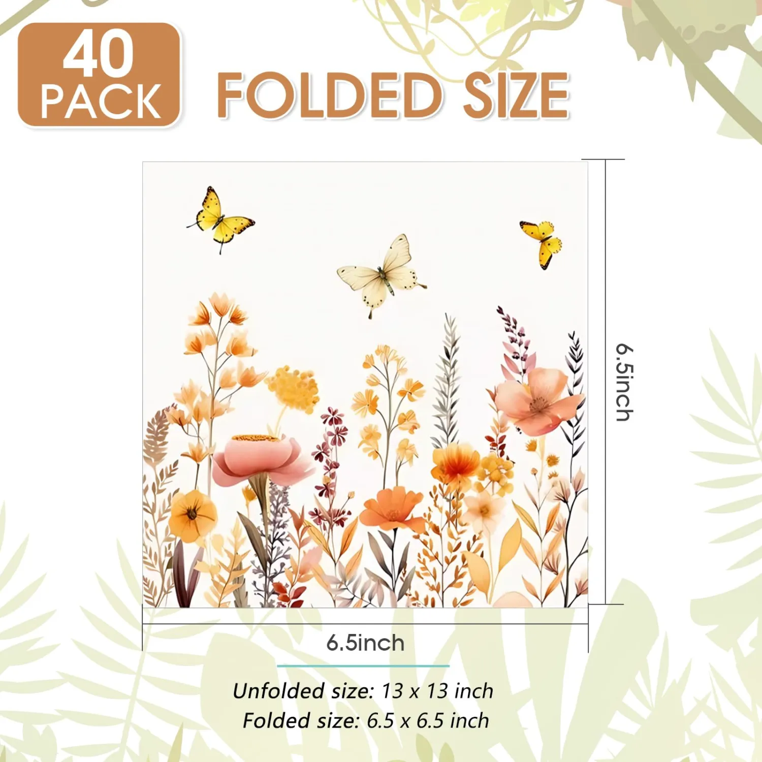 40Pcs Floral Paper Napkins Disposable, Decorative Flower Luncheon Napkins for Baby Shower Wedding Anniversary Birthday Fall Party 6.5 x 6.5 Inches