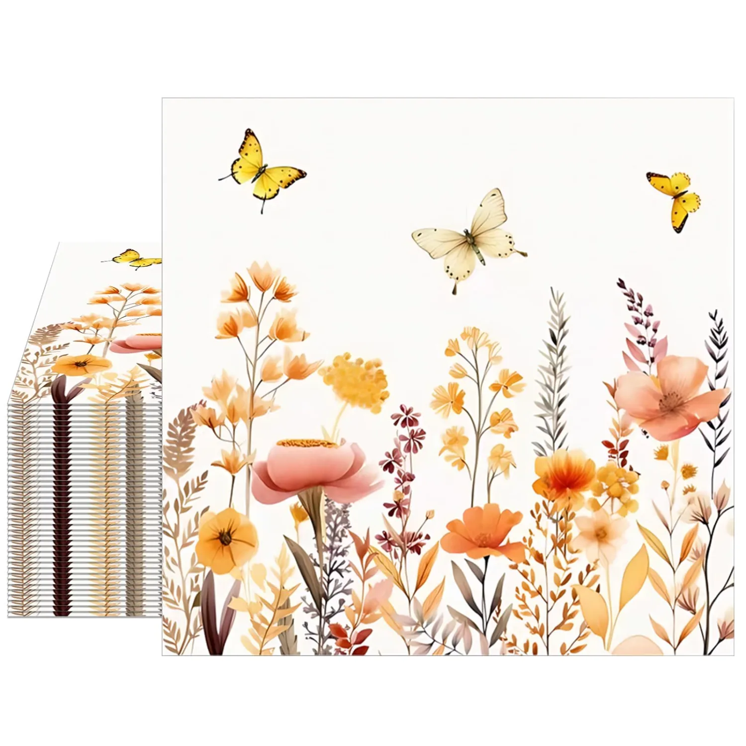 40Pcs Floral Paper Napkins Disposable, Decorative Flower Luncheon Napkins for Baby Shower Wedding Anniversary Birthday Fall Party 6.5 x 6.5 Inches