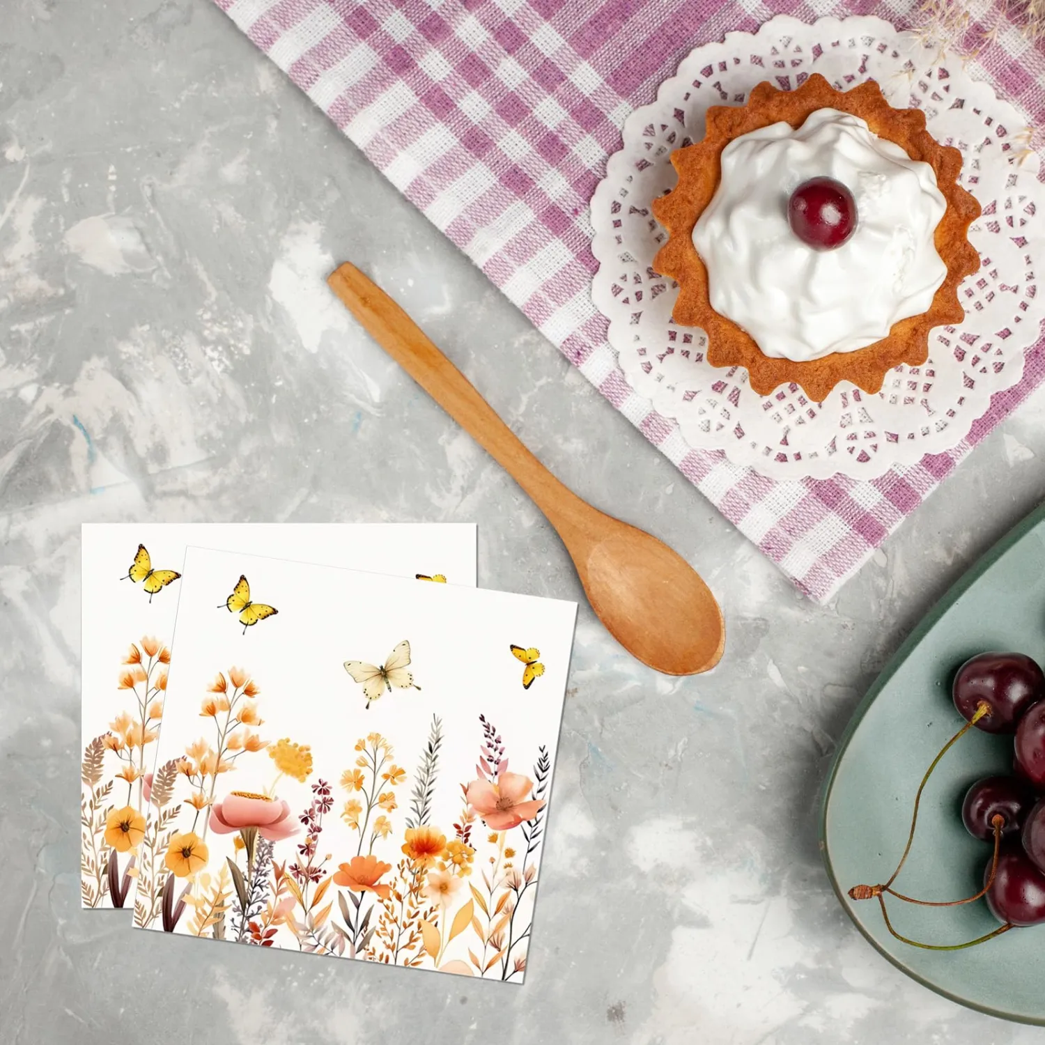 40Pcs Floral Paper Napkins Disposable, Decorative Flower Luncheon Napkins for Baby Shower Wedding Anniversary Birthday Fall Party 6.5 x 6.5 Inches