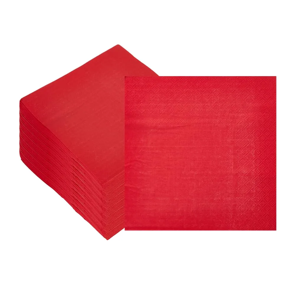 Ottin 50-pack Red Valentine's Paper Dinner Napkins, 3-Ply 6.5 x 6.5 Inch Disposable Luncheon Napkins for Birthday, Wedding Party Engagement, President's Day, Mother's Day, Memorial Day