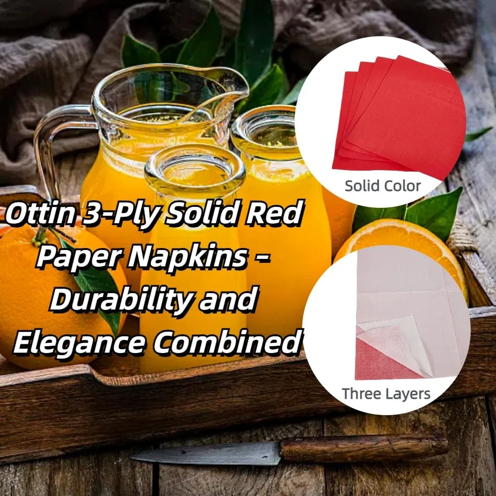 Ottin 50-pack Red Valentine's Paper Dinner Napkins, 3-Ply 6.5 x 6.5 Inch Disposable Luncheon Napkins for Birthday, Wedding Party Engagement, President's Day, Mother's Day, Memorial Day