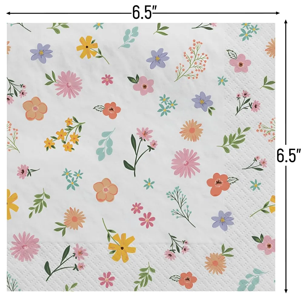 Vibrant Multicolor Paper Springtime Blooms Luncheon Napkins - 6.5" x 6.5" (Pack of 16) - Unique Design, Eco-Friendly & Durable Napkins - Great for Spring Garden Parties