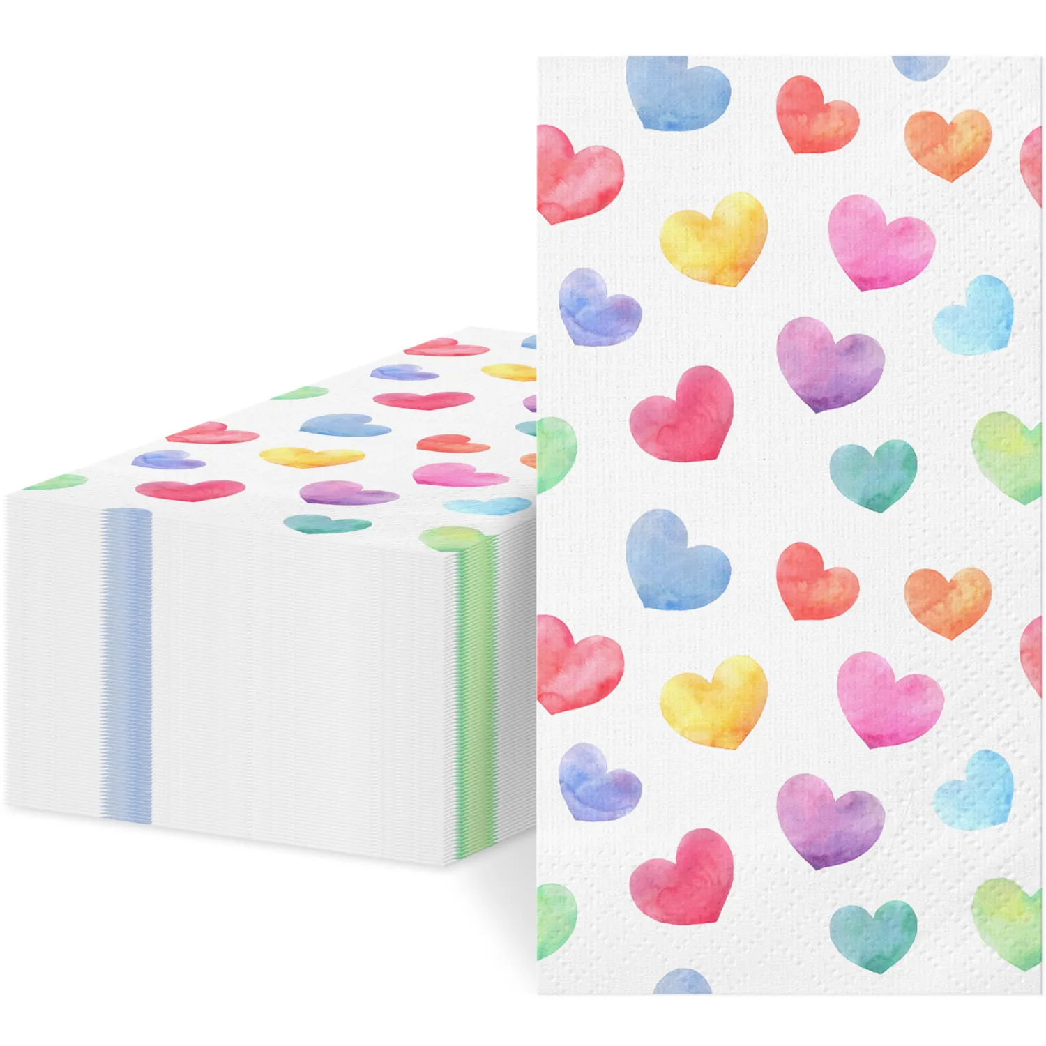 100-Pack Valentine's Day Paper Napkins, Heart Disposable Napkins, Colorful Decorative Guest Towels for Bathroom, Kitchen, Party Supplies (Birthday, Wedding, Holiday)