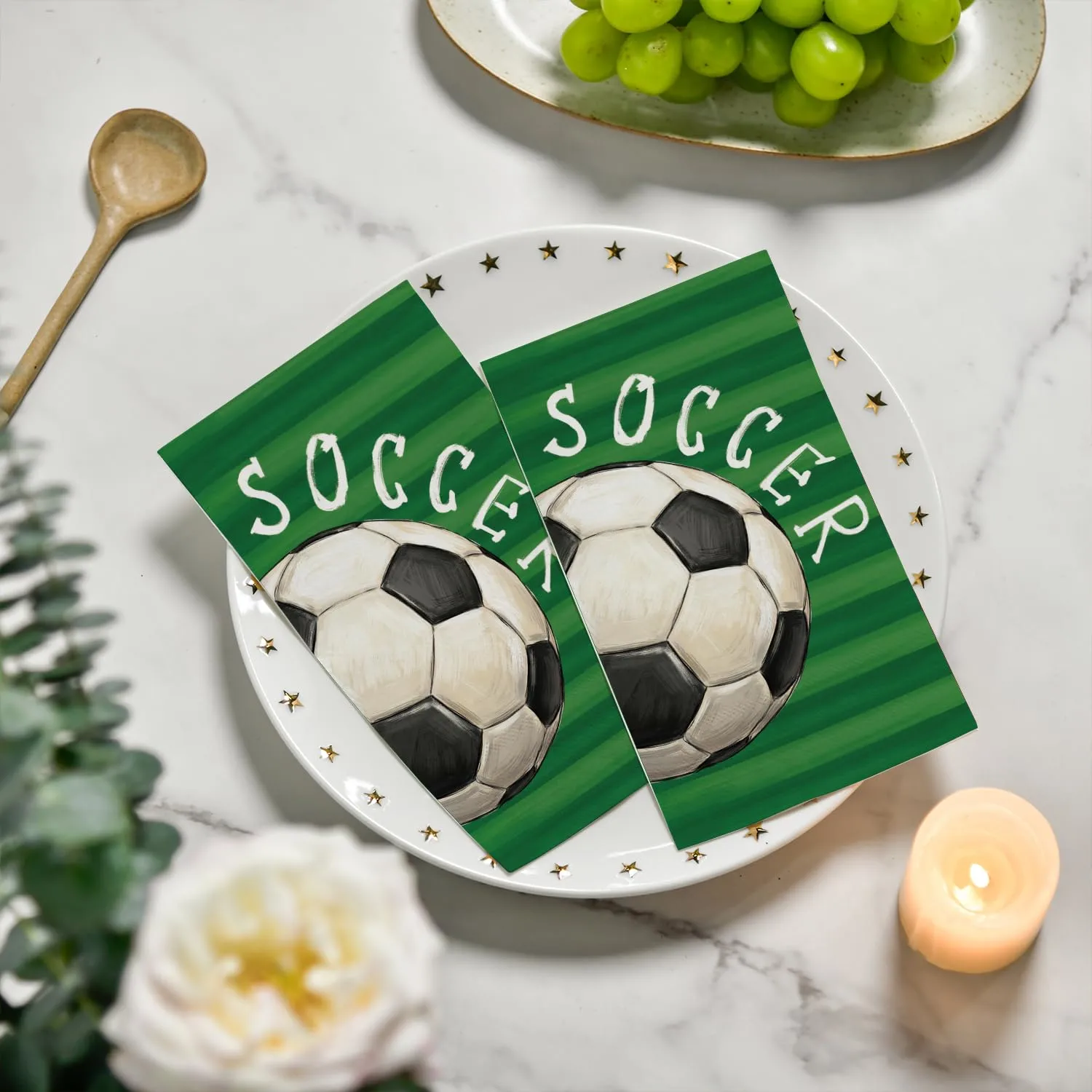 Horaldaily 100PCS Soccer World Cup Disposable Paper Decorative Guest Napkins, Football Sport Theme Hand Towel for Party Lunch Dinner Kitchen Bathroom