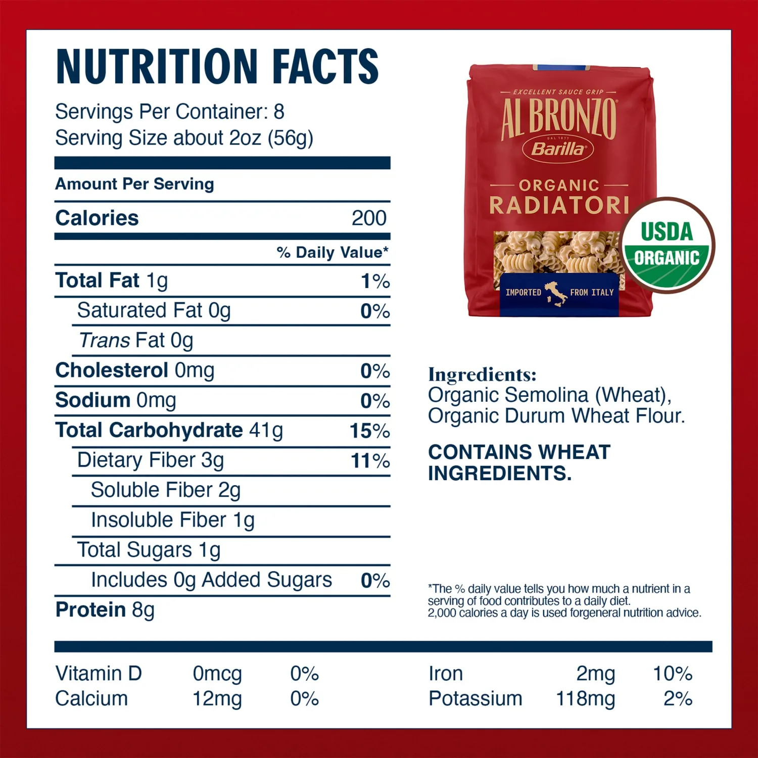 Al Bronzo by Barilla Organic Radiatori Pasta (16 oz.), Bronze Cut Pasta Created from High Quality Organic Durum Wheat, Imported From Italy, Non-GMO, Kosher