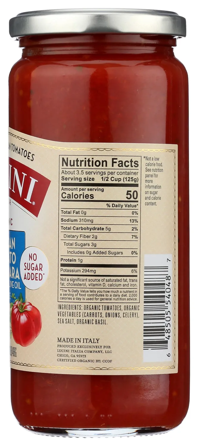 Lucini Organic Oil-Free Tuscan Tomato Marinara, 16.5 OZ