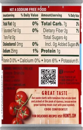 Hunt’s No Salt Added Tomato Paste, Perfect for Chili & Soups, 6 oz. Can