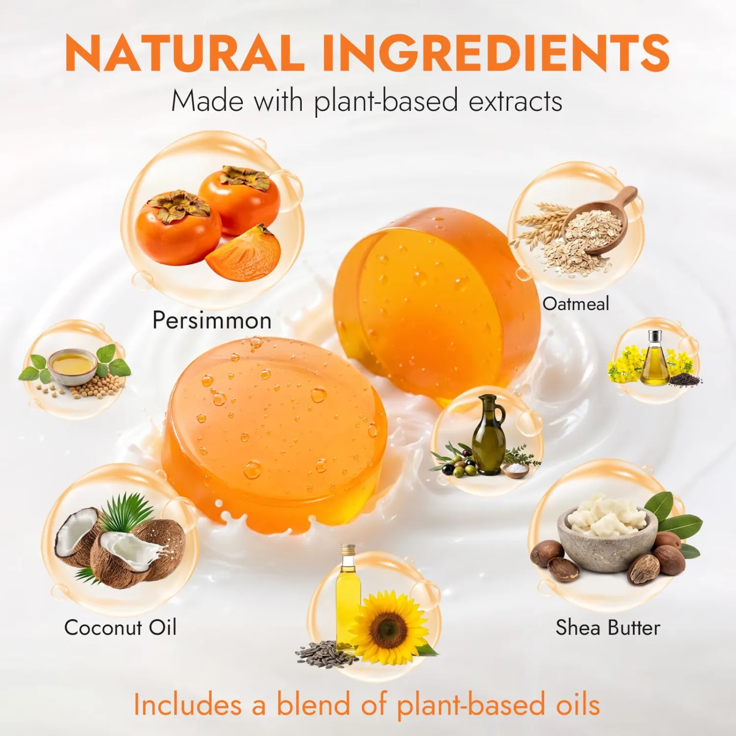 2 Pack Round Persimmon Soap Bar, Natural Deodorant Soap Bar for Body Odor Control, Organic Persimmon Soap for Old People Smell, Gentle on All Skin Types, Eliminating Odor Wash Soap for Women & Men