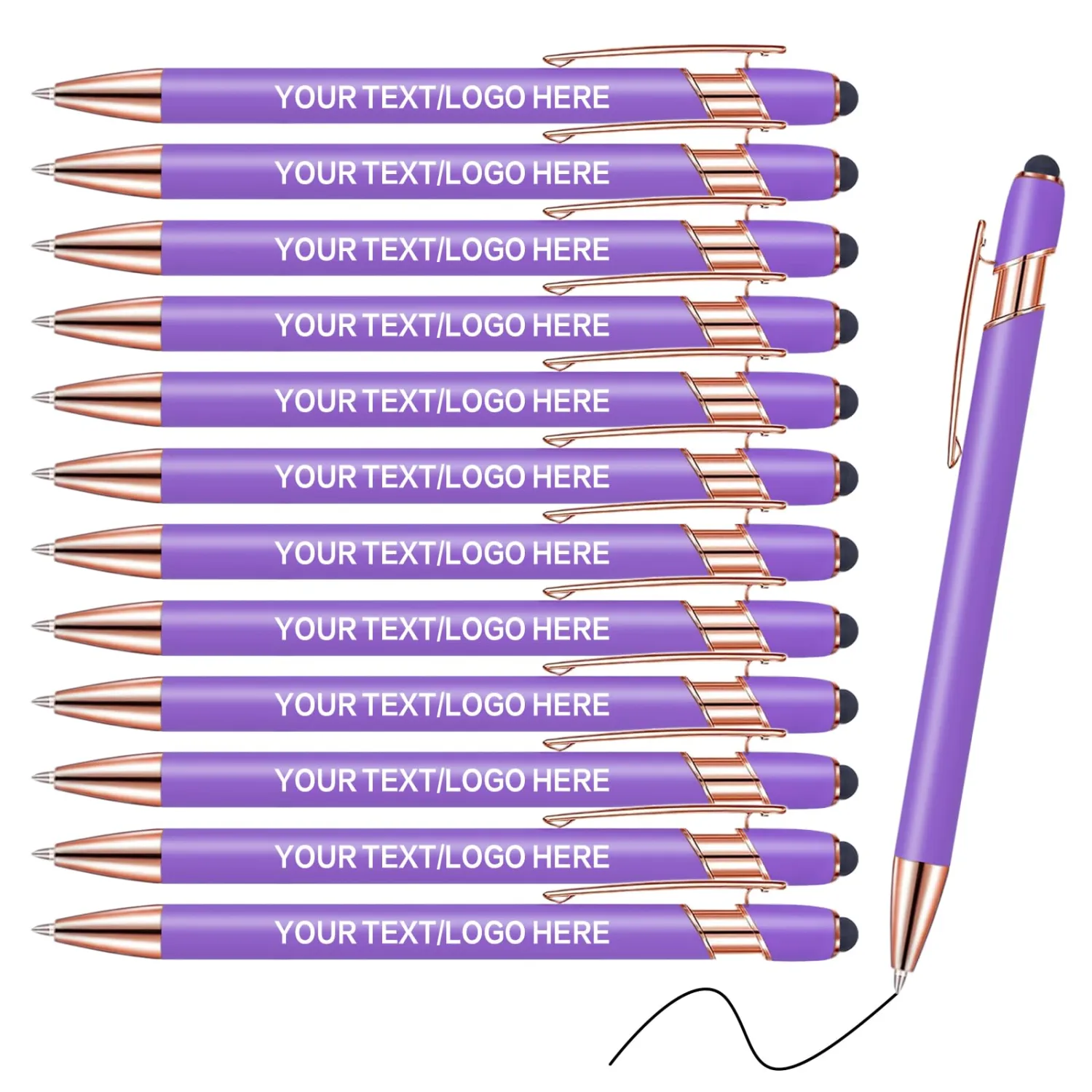 Touch-Sensitive Custom Pens with Logo/Text/Name Printing - Bulk Personalized Ballpoint Pens for Corporate Gifts, Graduation Party Favors (5-2000pcs) (Purple)