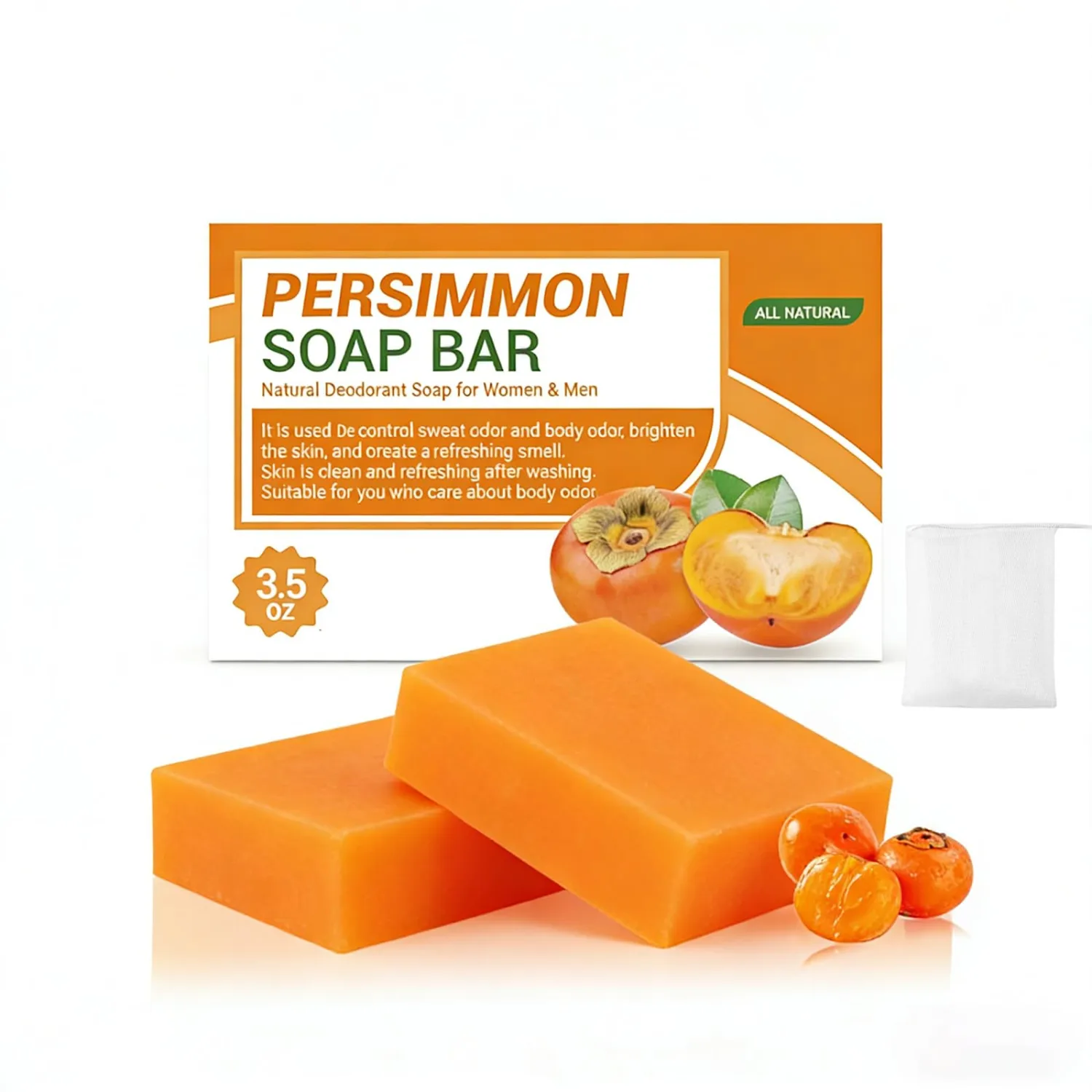 Persimmon Soap Bar for Body Odor Control, Eliminating Body Odor, 2 PACK Body Wash Soap for Women & Men, Persimmon Soap for Old People Smell, Purifying Deodorizing Face & Body Wash