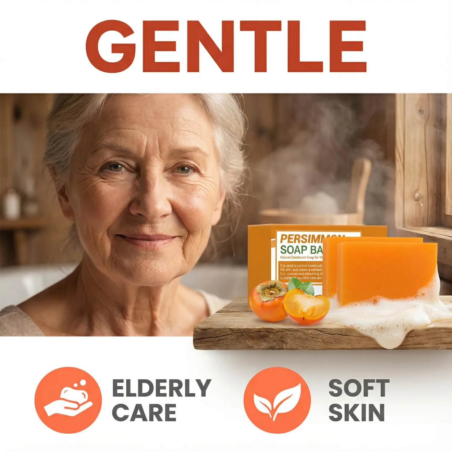 Persimmon Soap Bar for Body Odor Control, Eliminating Body Odor, 2 PACK Body Wash Soap for Women & Men, Persimmon Soap for Old People Smell, Purifying Deodorizing Face & Body Wash