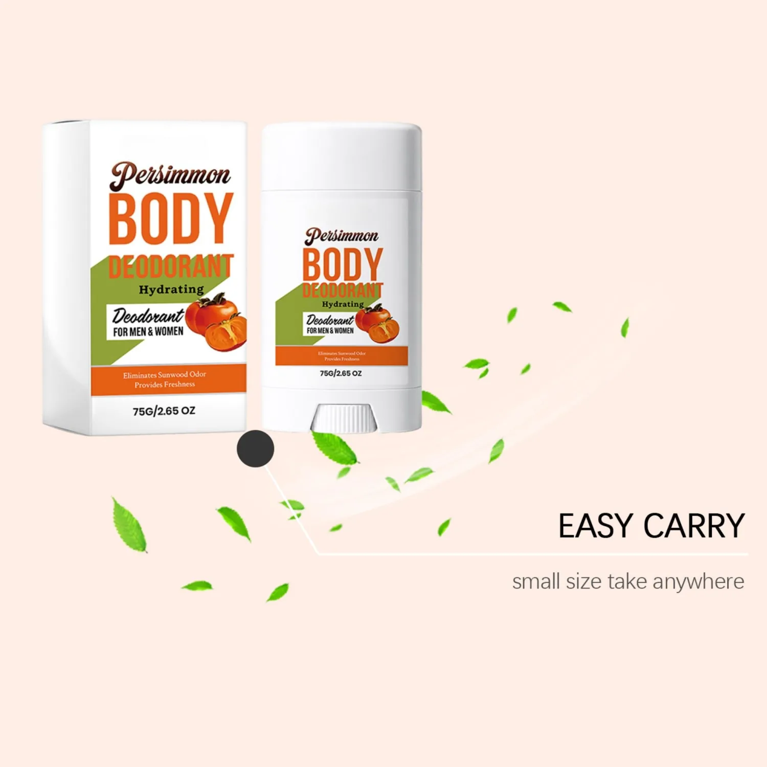 Persimmon Body Deodorant Stick for Women & Men, Aluminum-Free, Whole Body Use Odor Eliminator, Long-Lasting Freshness, Portable Deodorant for Armpit, Feet & Daily Care