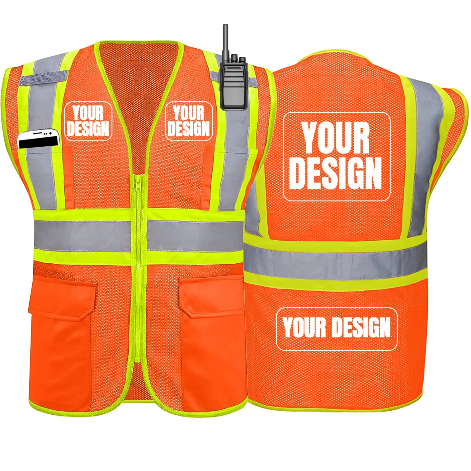 BeautyWill Custom Safety Vest Customized Logo Class 2 High Visibility Reflective Vest with Pockets Construction workwear