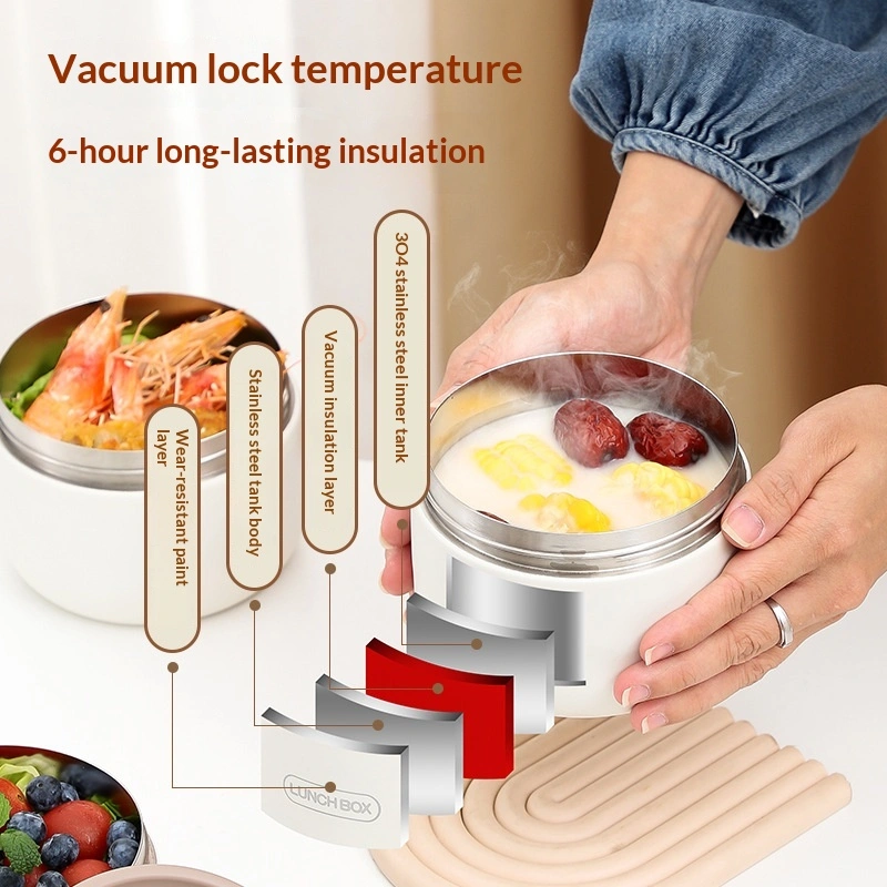 Round Soup Pot Stainless Steel Lunch Box With Individual Compartments