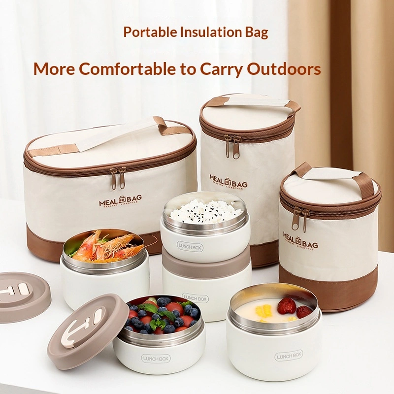Round Soup Pot Stainless Steel Lunch Box With Individual Compartments