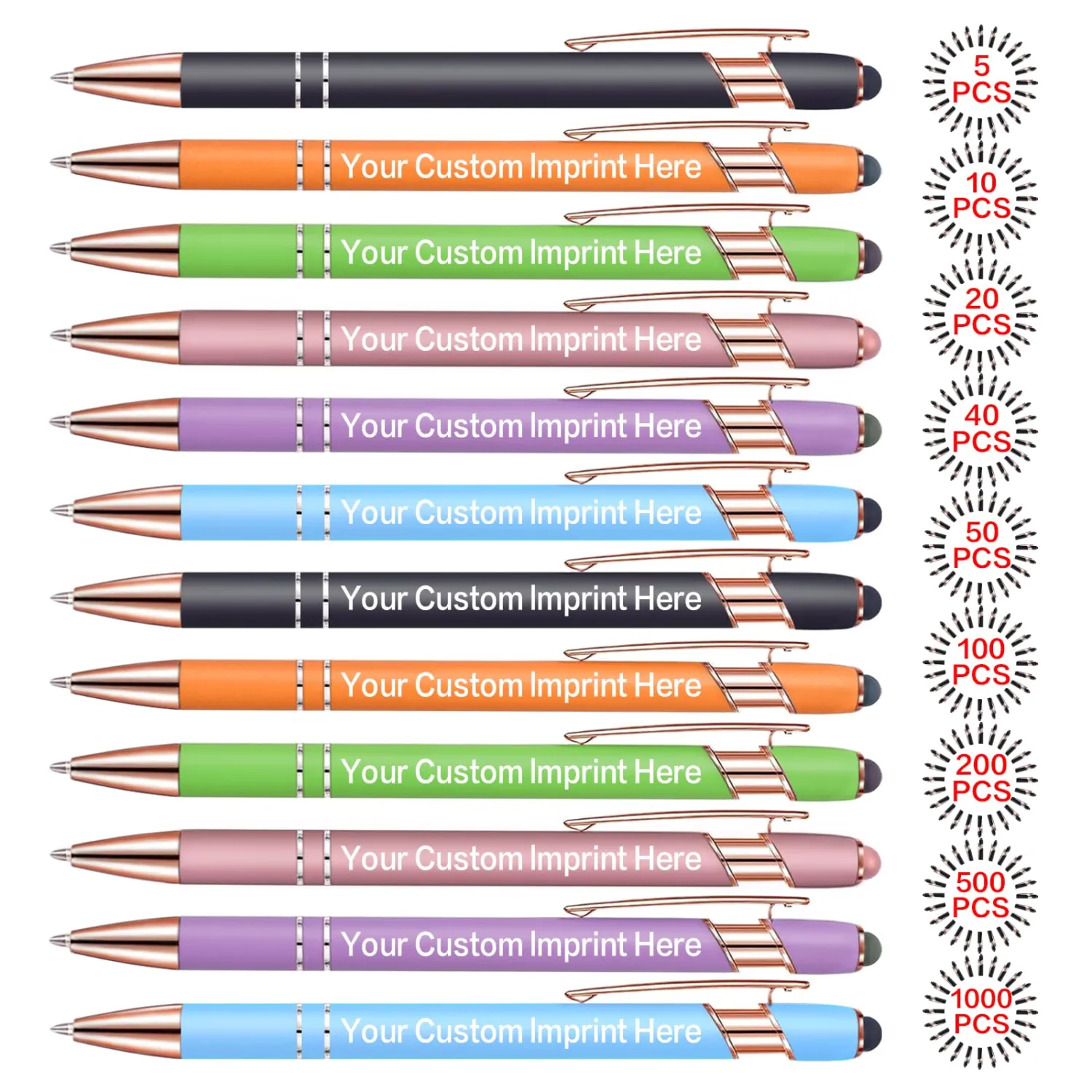 Bulk Custom Pens Personalized, Customized Pens with Name/Logo Printing Perfect for Business, Birthday, Wedding, Graduation Gifts & Party Events 5 to 2000 Pieces Pack Ballpoint Pens (Color Mashup)
