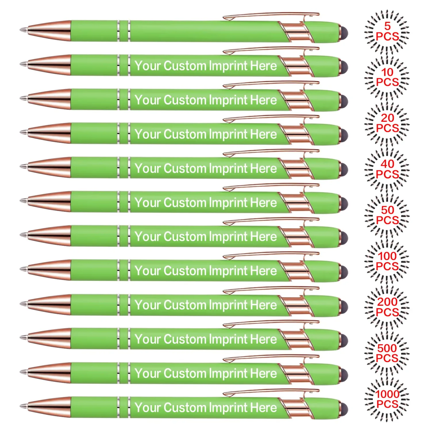 Bulk Custom Pens Personalized, Customized Pens with Name/Logo Printing Perfect for Business, Birthday, Wedding, Graduation Gifts & Party Events 5 to 2000 Pieces Pack Ballpoint Pens (Green)