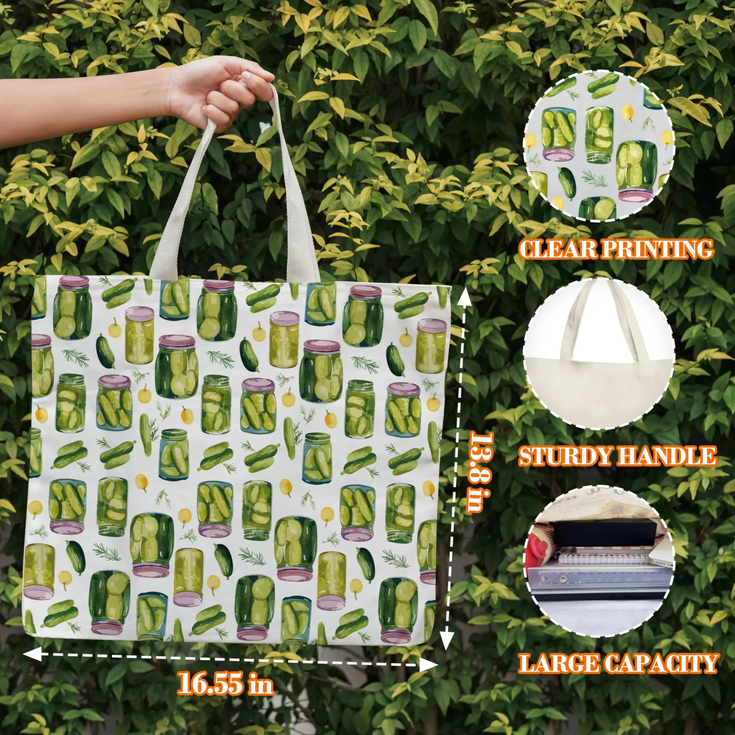 Pickle Tote Bag for Women, Vintage Pickle Jar Farmers Market Totes, Pickled Food Enthusiasts Gifts for Pickle Lovers, Shoulder Bag -35