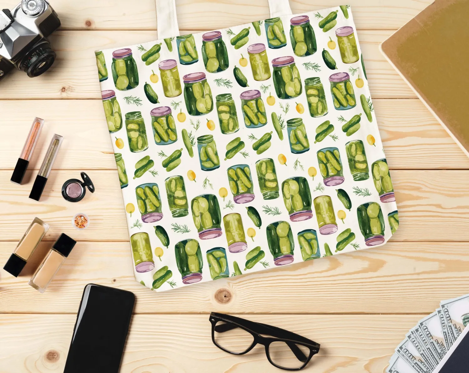 Pickle Tote Bag for Women, Vintage Pickle Jar Farmers Market Totes, Pickled Food Enthusiasts Gifts for Pickle Lovers, Shoulder Bag -35