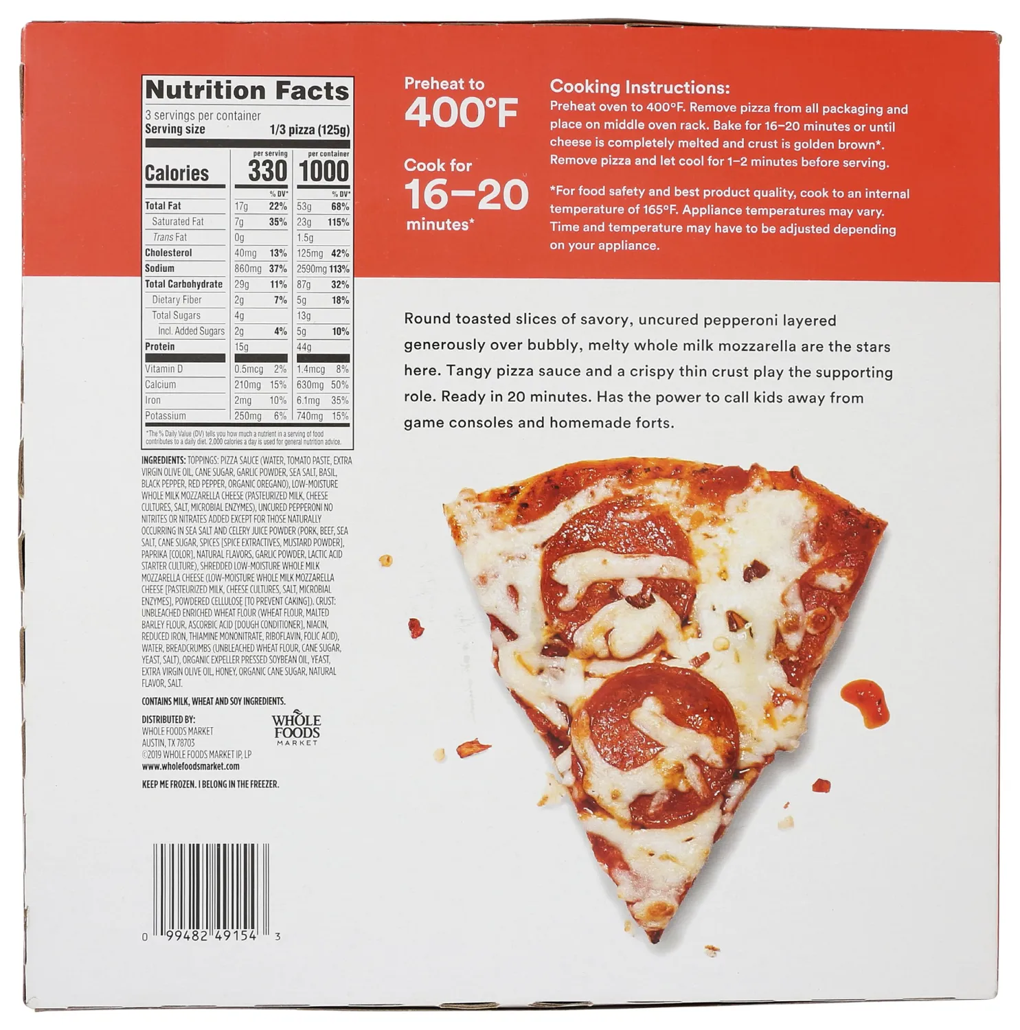 365 by Whole Foods Market, Thin Crust Uncured Pepperoni Pizza, 13.3 Ounce