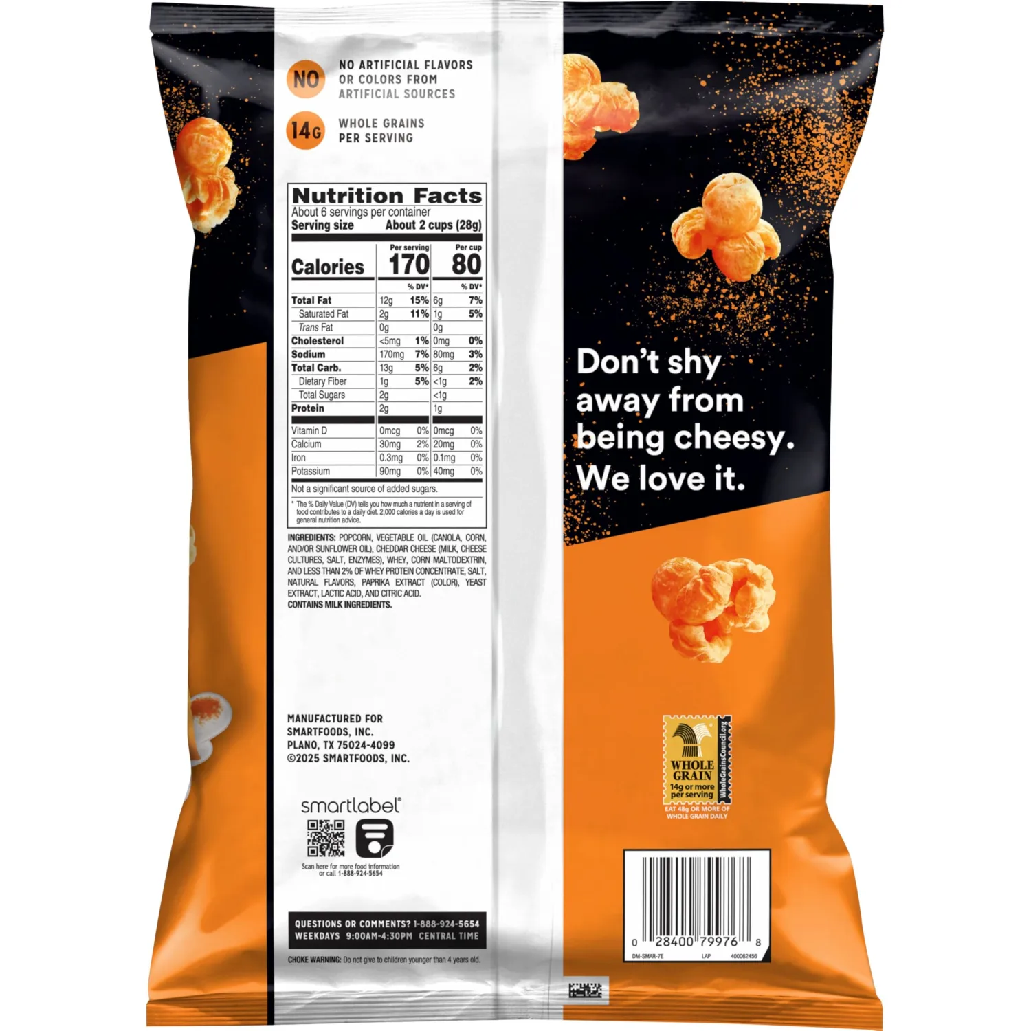 Smartfood Popcorn, Cheetos Cheddar, 6.25 oz Bag, No Artificial Colors, No Artificial Flavors, Packaging May Vary