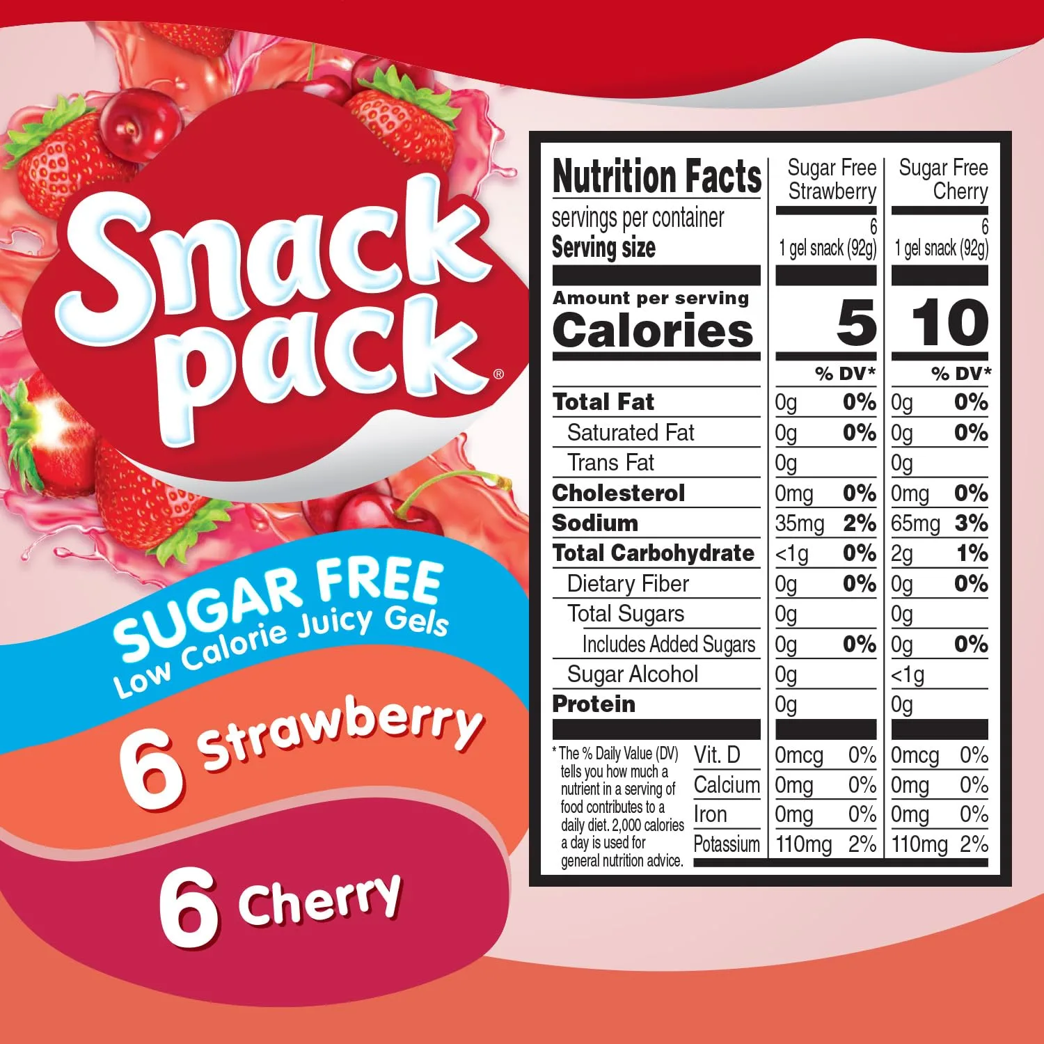 Snack Pack Zero Sugar Strawberry and Cherry Flavored Low Calorie Juicy Gels Cups, 3.25 oz., 12-Count Family Pack