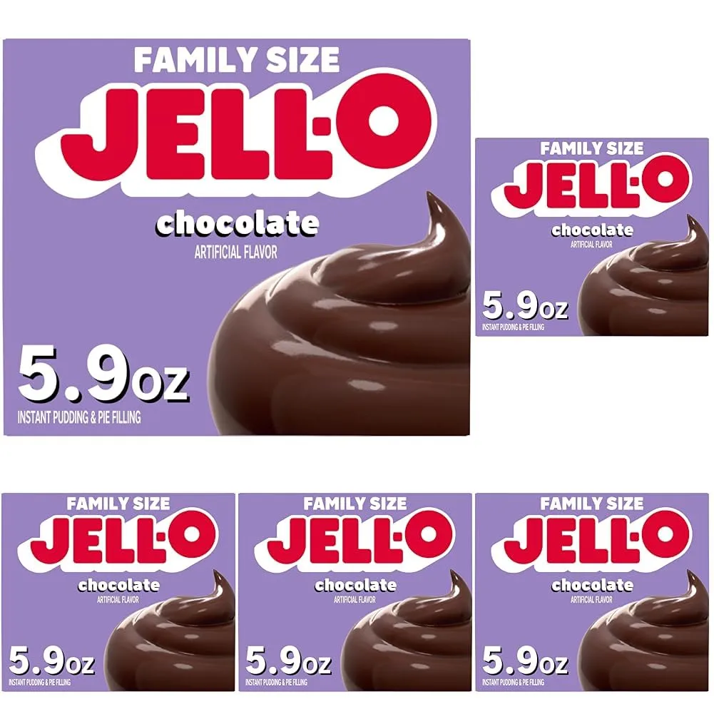 Jell-O Chocolate Instant Pudding & Pie Filling Mix, 5.9 oz Box, As Seen on TikTok (Pack of 5)