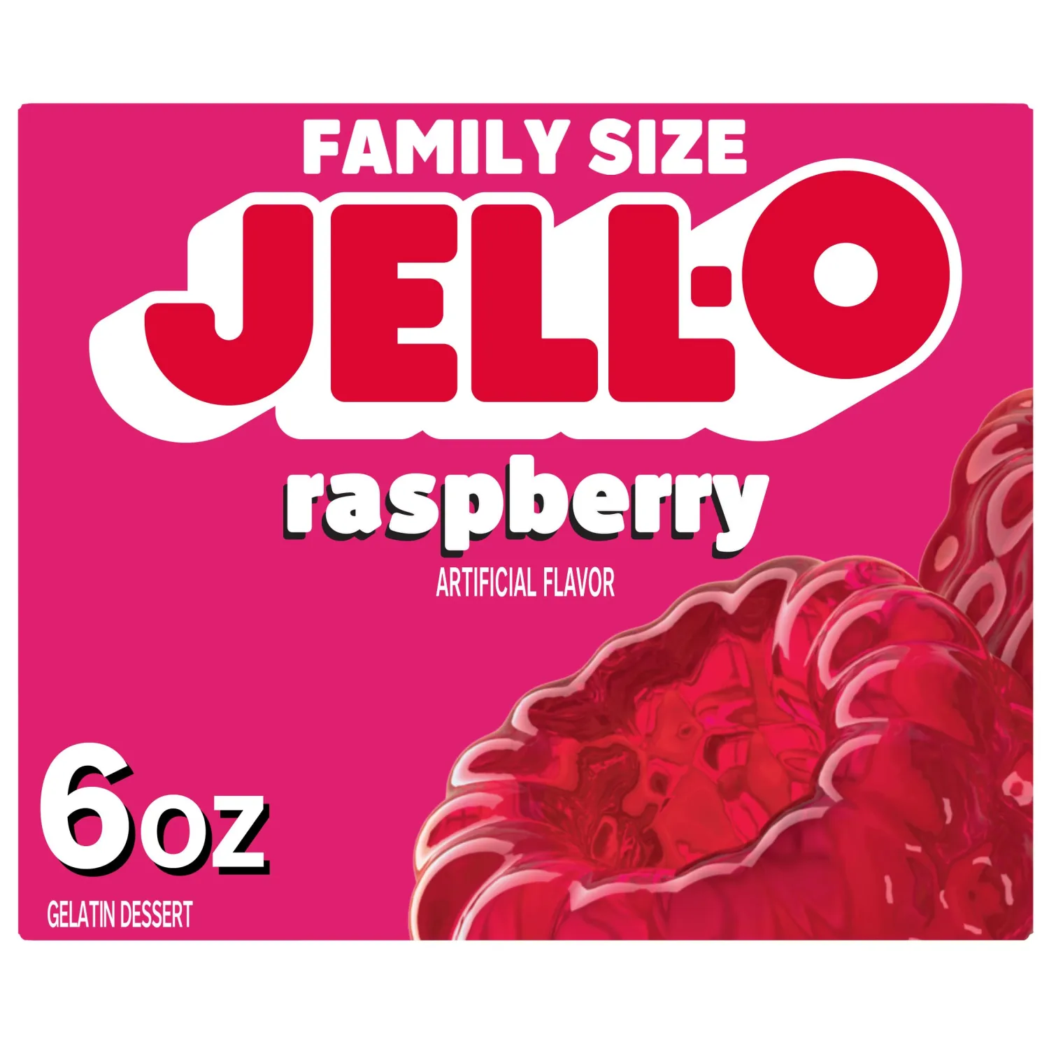Jell-O Raspberry Gelatin Dessert Mix, Family Size, 6 oz Box