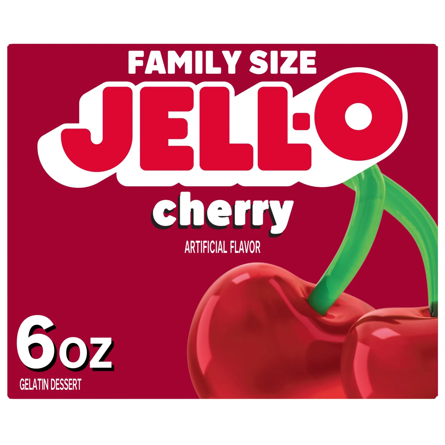 Jell-O Cherry Gelatin Dessert Mix, Family Size, 6 oz Box