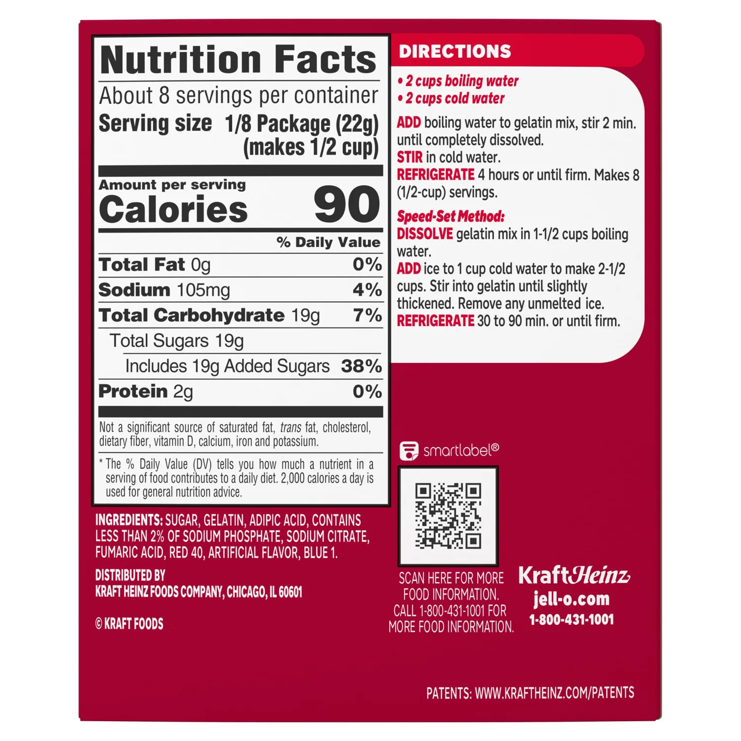Jell-O Cherry Gelatin Dessert Mix, Family Size, 6 oz Box (Pack of 3)