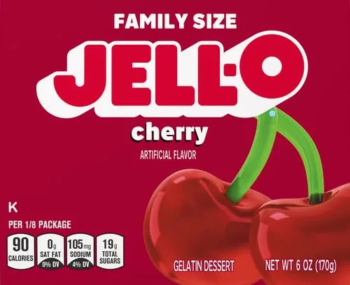 Jell-O Cherry Gelatin Dessert Mix, Family Size, 6 oz Box (Pack of 5)
