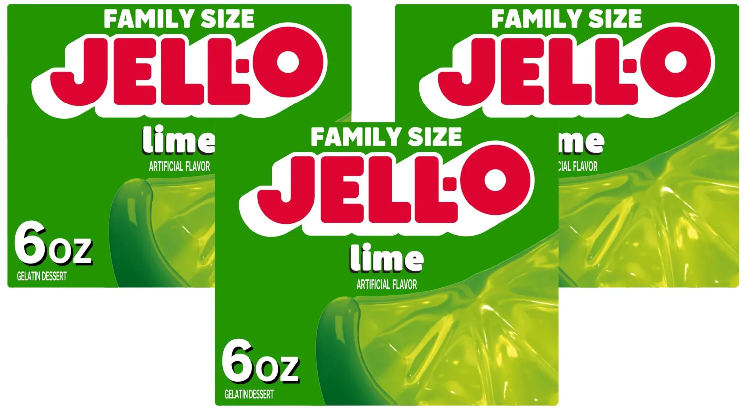 Jell-O Lime Gelatin Dessert Mix, Family Size, 6 oz Box (Pack of 3)