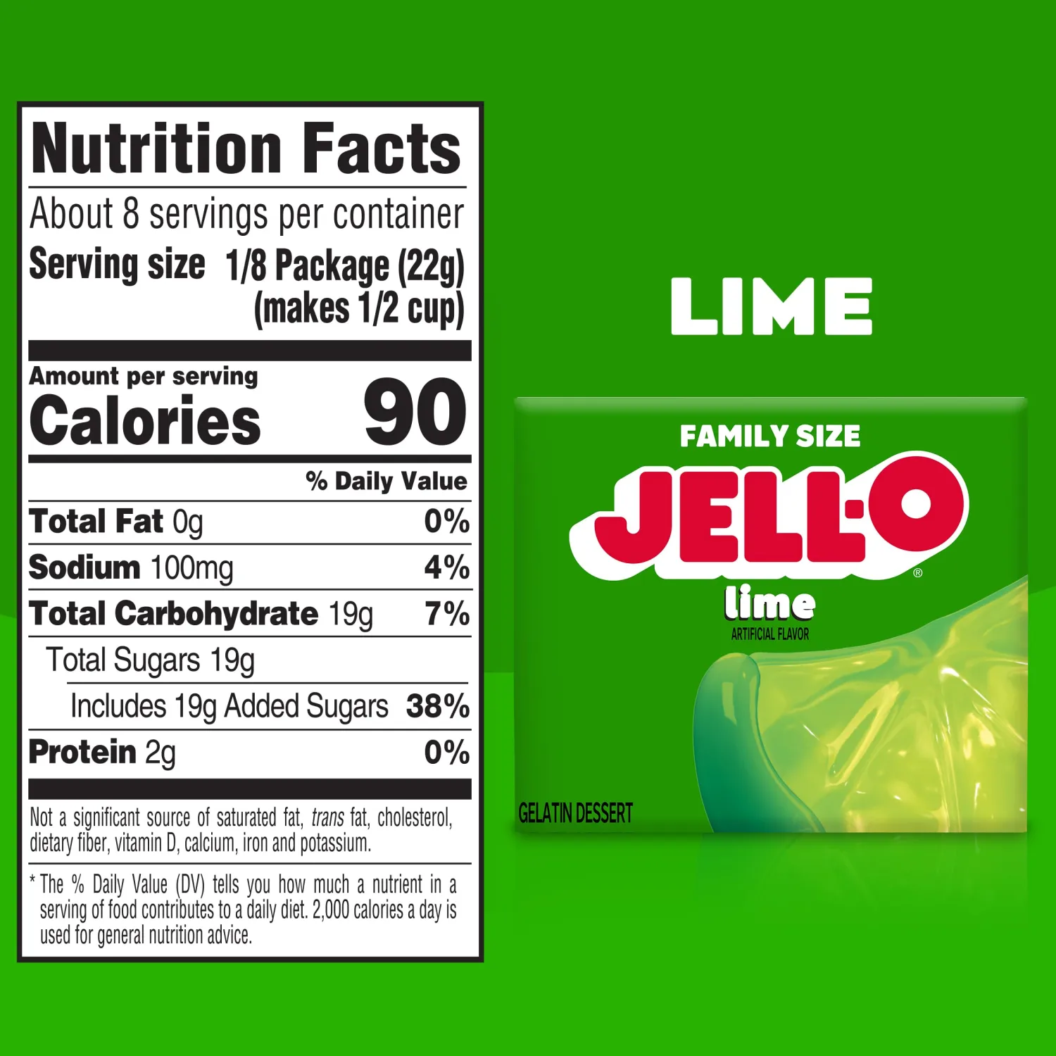 Jell-O Lime Gelatin Dessert Mix, Family Size, 6 oz Box (Pack of 3)