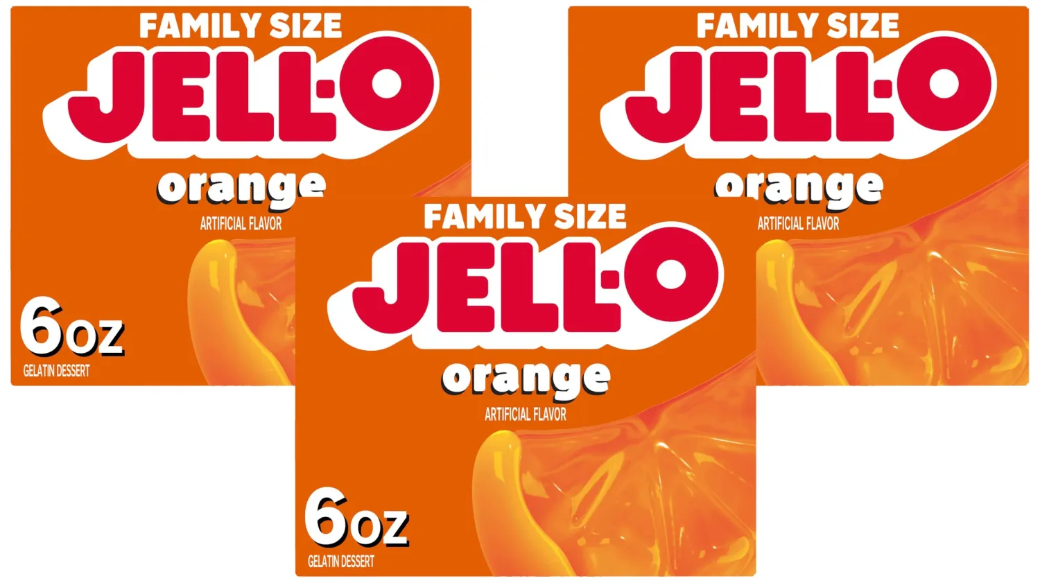 Jell-O Orange Gelatin Dessert Mix, Family Size, 6 oz Box (Pack of 3)