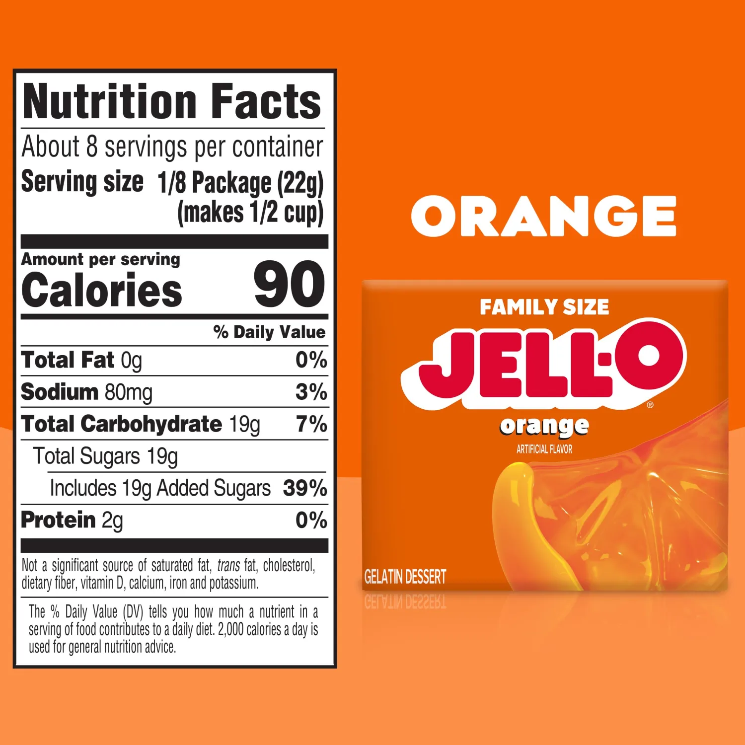 Jell-O Orange Gelatin Dessert Mix, Family Size, 6 oz Box (Pack of 3)