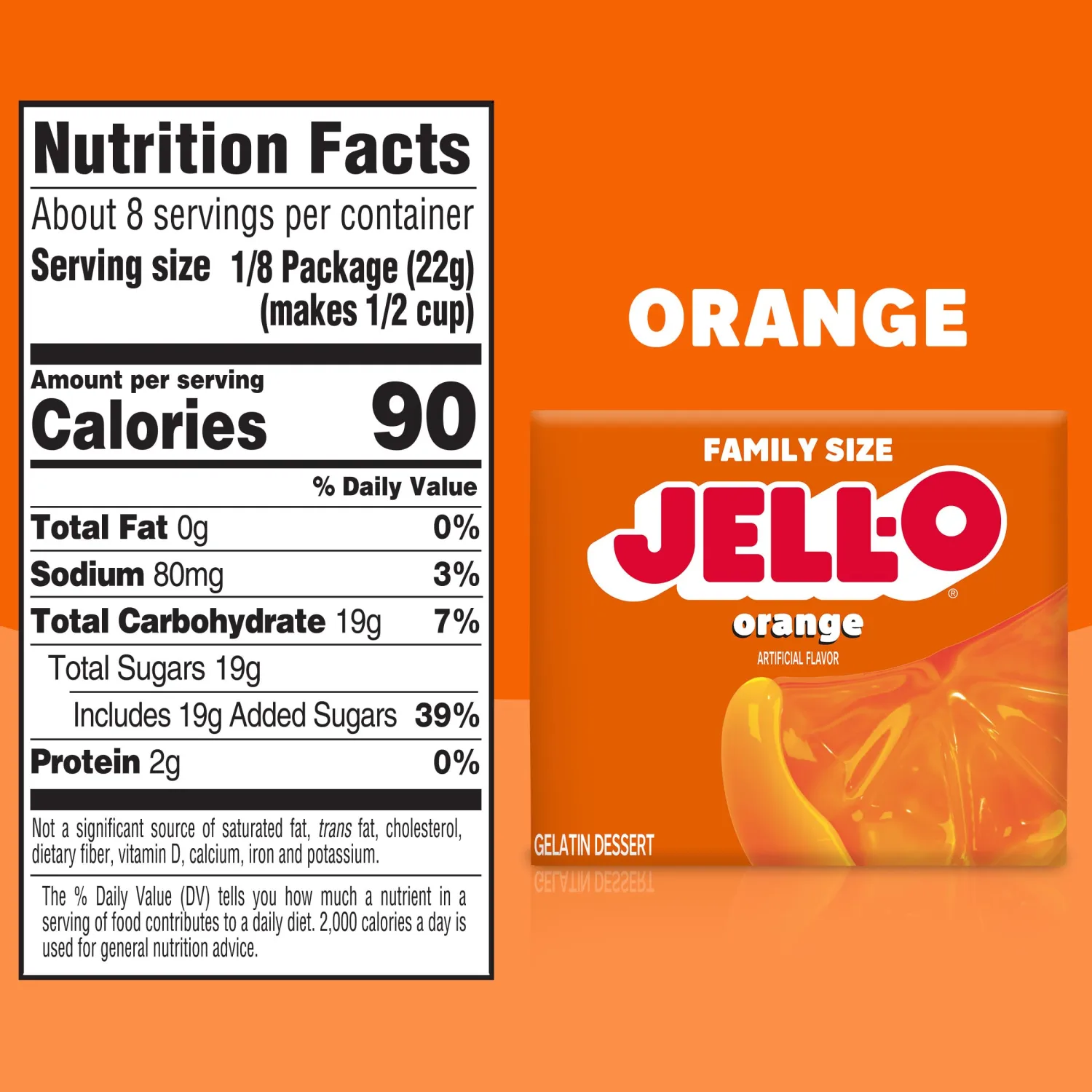 Jell-O Orange Gelatin Dessert Mix, Family Size Box, 6 oz (Pack of 5)