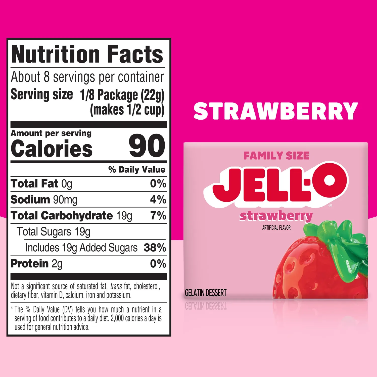 Jell-O Strawberry Gelatin Dessert Mix, Family Size, 6 oz Box