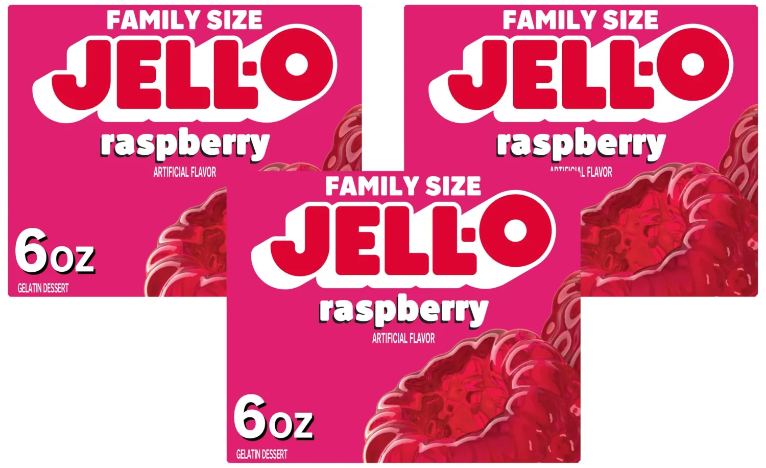 Jell-O Raspberry Gelatin Dessert Mix, Family Size Box, 6 oz (Pack of 3)