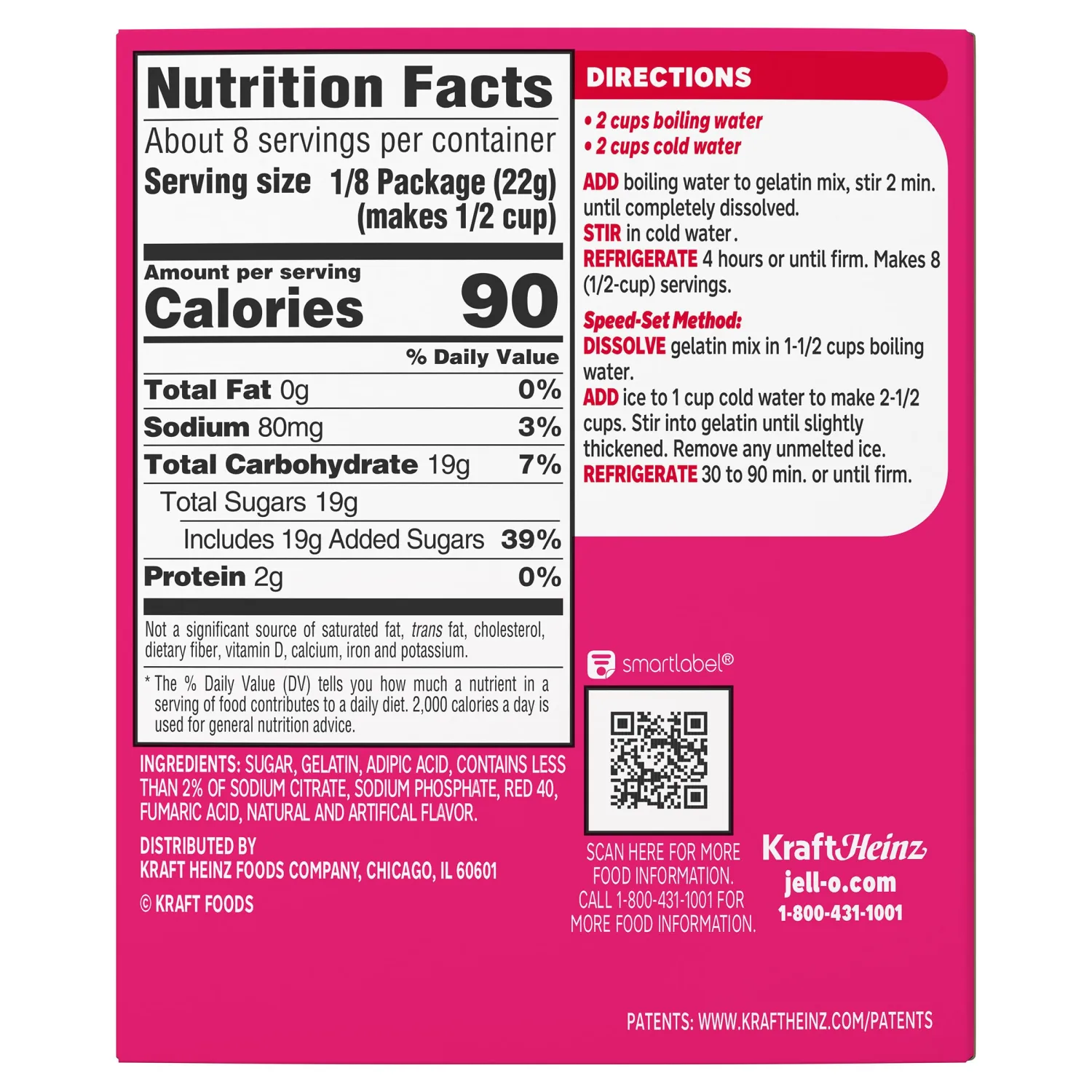 Jell-O Raspberry Gelatin Dessert Mix, Family Size Box, 6 oz (Pack of 3)