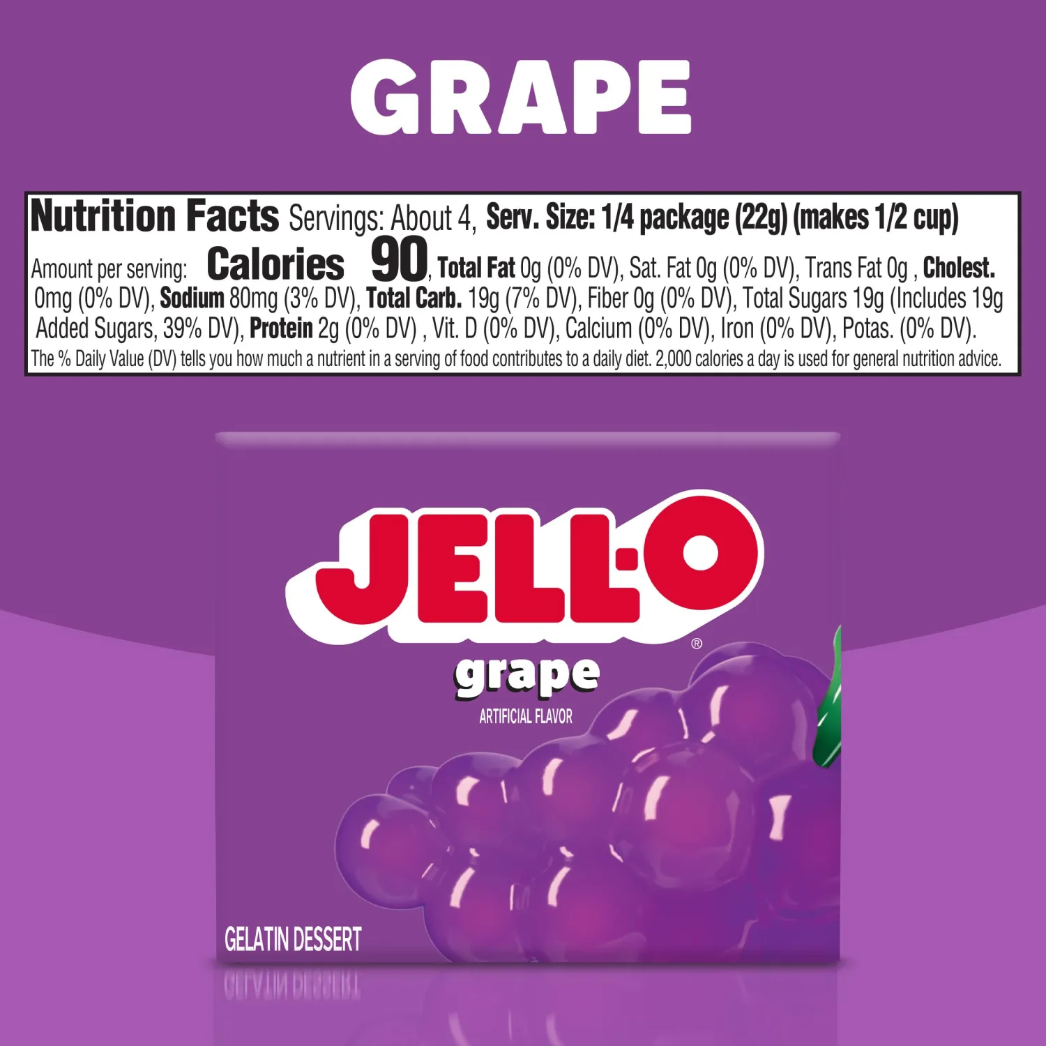 Jell-O Grape Gelatin Dessert Mix, 3 oz Box