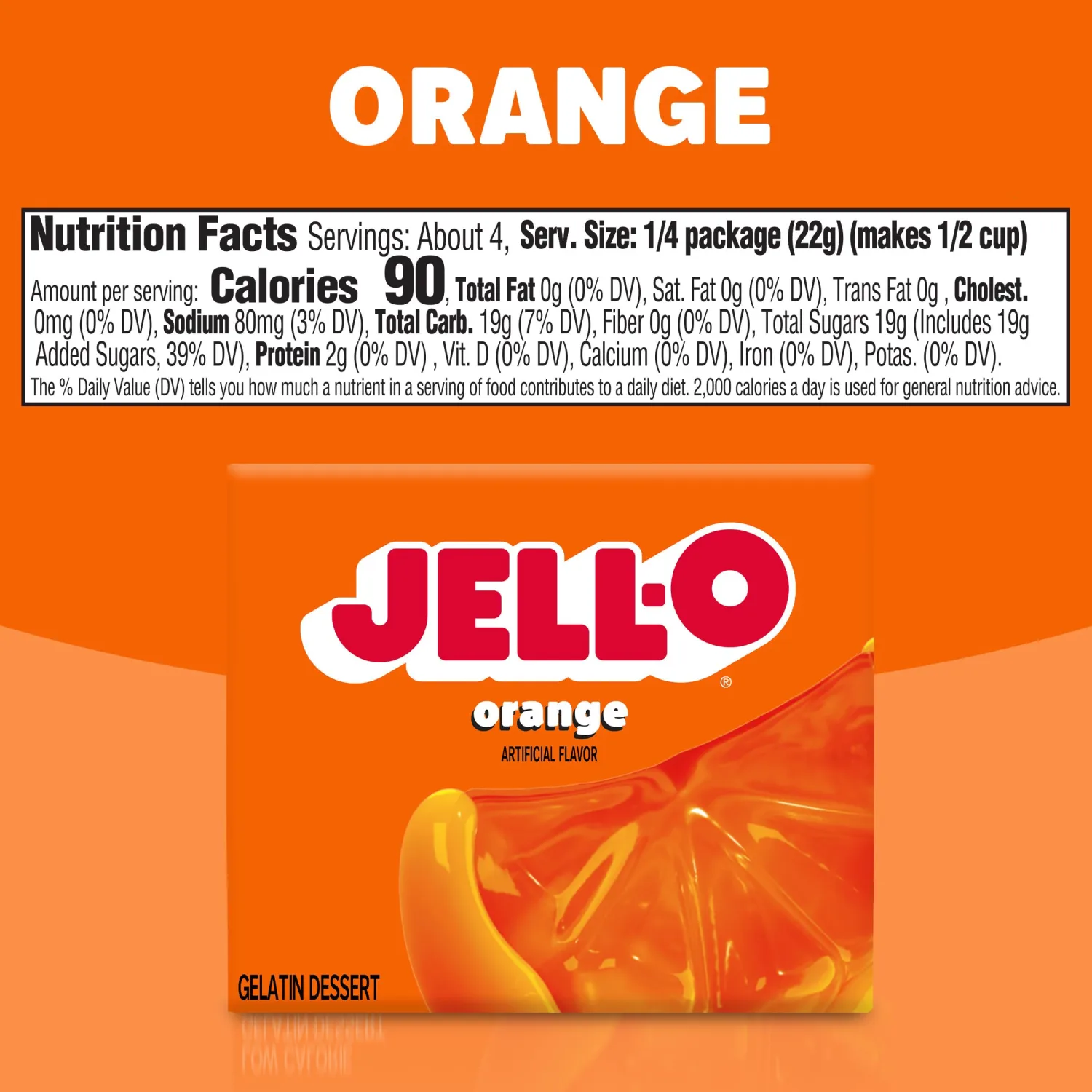 Jell-O Orange Gelatin Dessert Mix, 3 oz Box