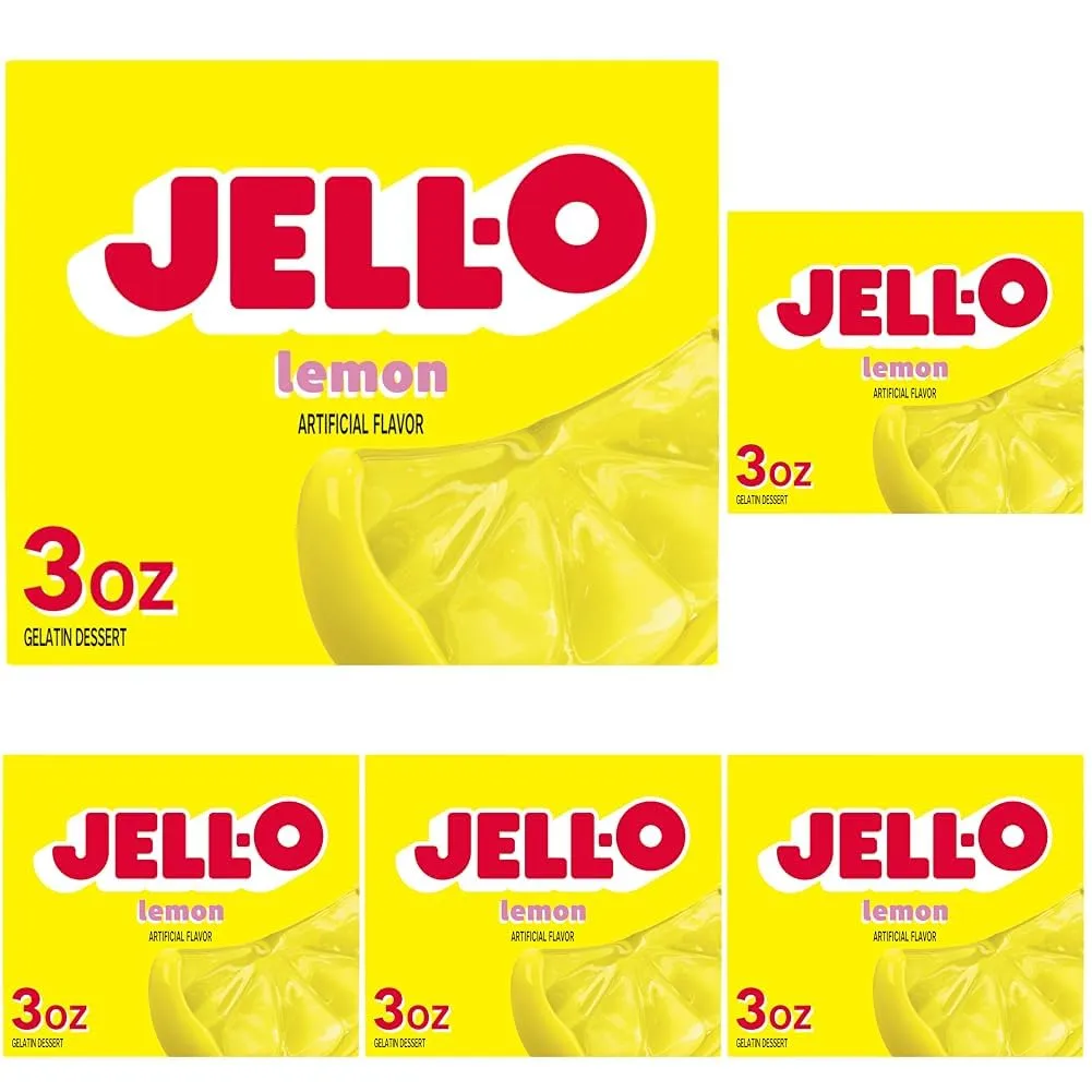 Jell-O Lemon Gelatin Dessert Mix, 3 oz Box (Pack of 5)
